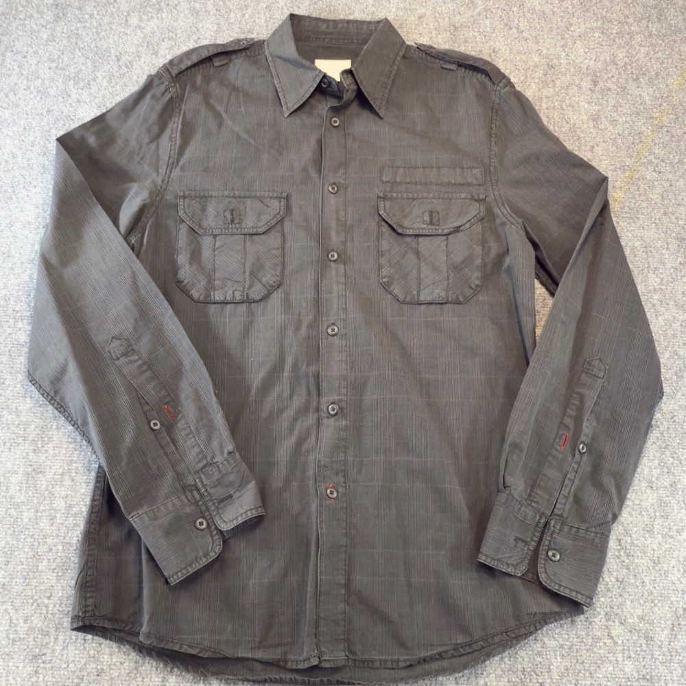 Utility Plaid Long Sleeve Button Down Shirt Grey Size M